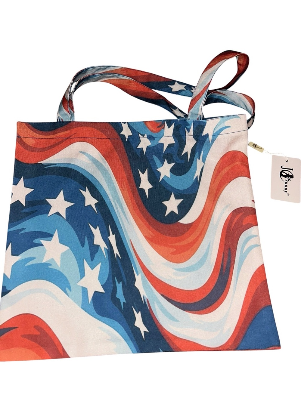 American Flag Wave Tote Bag in Red, White & Blue